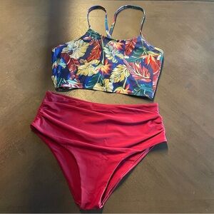 Zaful Women’s High Waisted Crisscross Ruched Bikini Swimsuit